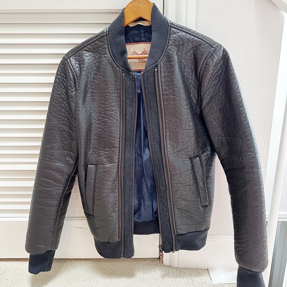ZARA Man Faux Leather Embossed Bomber Jacket